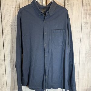 Eddie Bauer Men’s XL Button Down Shirt Solid Blue Long Sleeve Heavyweight